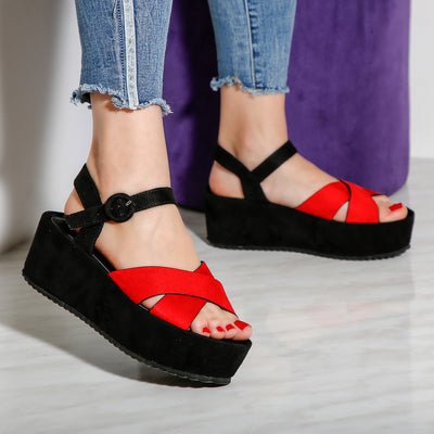 Дамски сандали на платформа Bilyana - Red