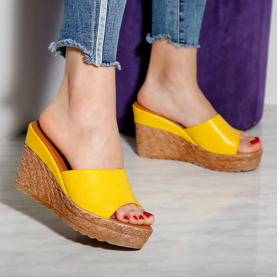 Дамски чехли на платформа Savana - Yellow