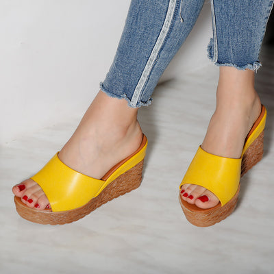 Дамски чехли на платформа Savana - Yellow