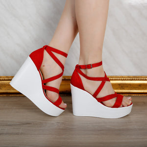 Дамски сандали на платформа Luiza  – Red