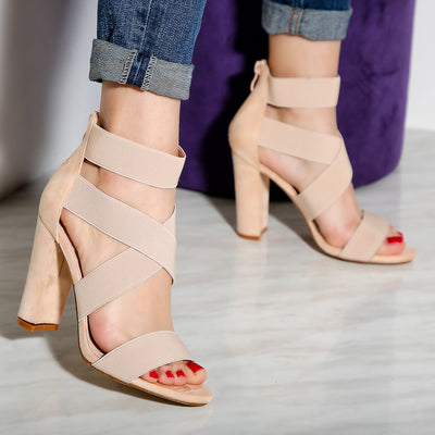 Дамски сандали на ток Silona - Beige