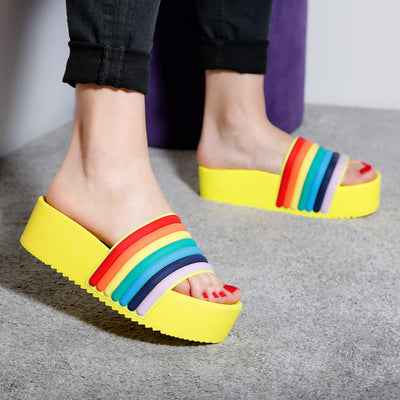 Дамски чехли на платформа Aly - Yellow