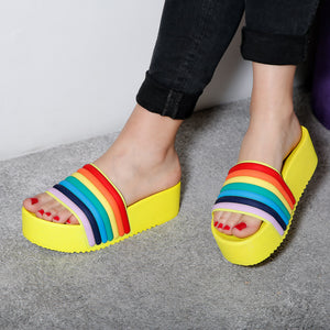 Дамски чехли на платформа Aly - Yellow