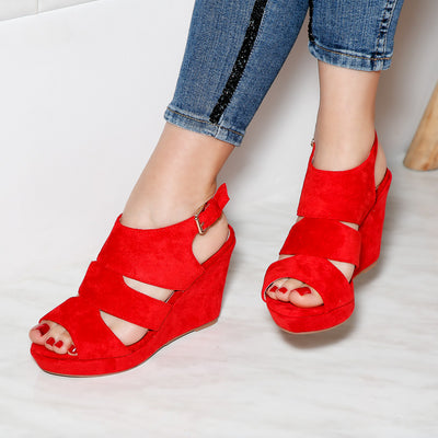 Дамски сандали на платформа Kalinia - Red