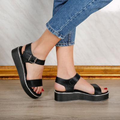 Дамски сандали на платформа Crystal - Black