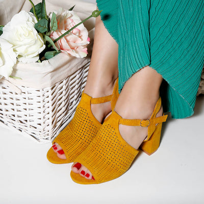 Дамски сандали на ток Stilena - Yellow