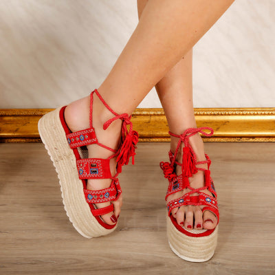 Дамски сандали на платформа Kammie – Red