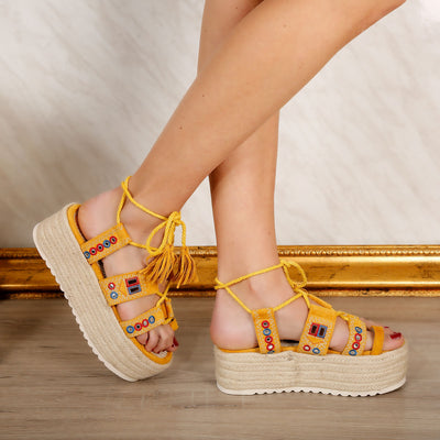 Дамски сандали на платформа Kammie – Yellow