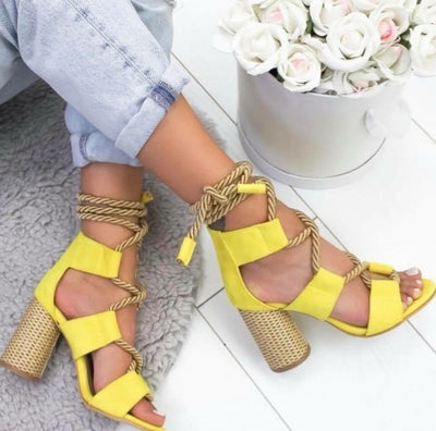 Дамски сандали на ток Constance - Yellow